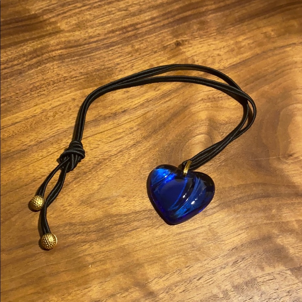 Baccarat Blue Crystal Heart Silk Cord Gold Tone